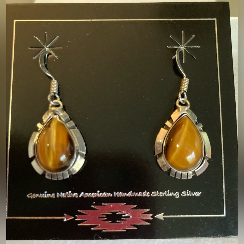 Native American Tiger Eye Earrings Navajo Made